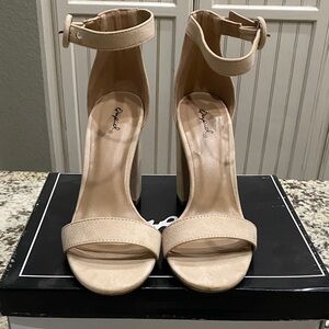 Qupid Brand- Women's Tan Ankle Strap Heels